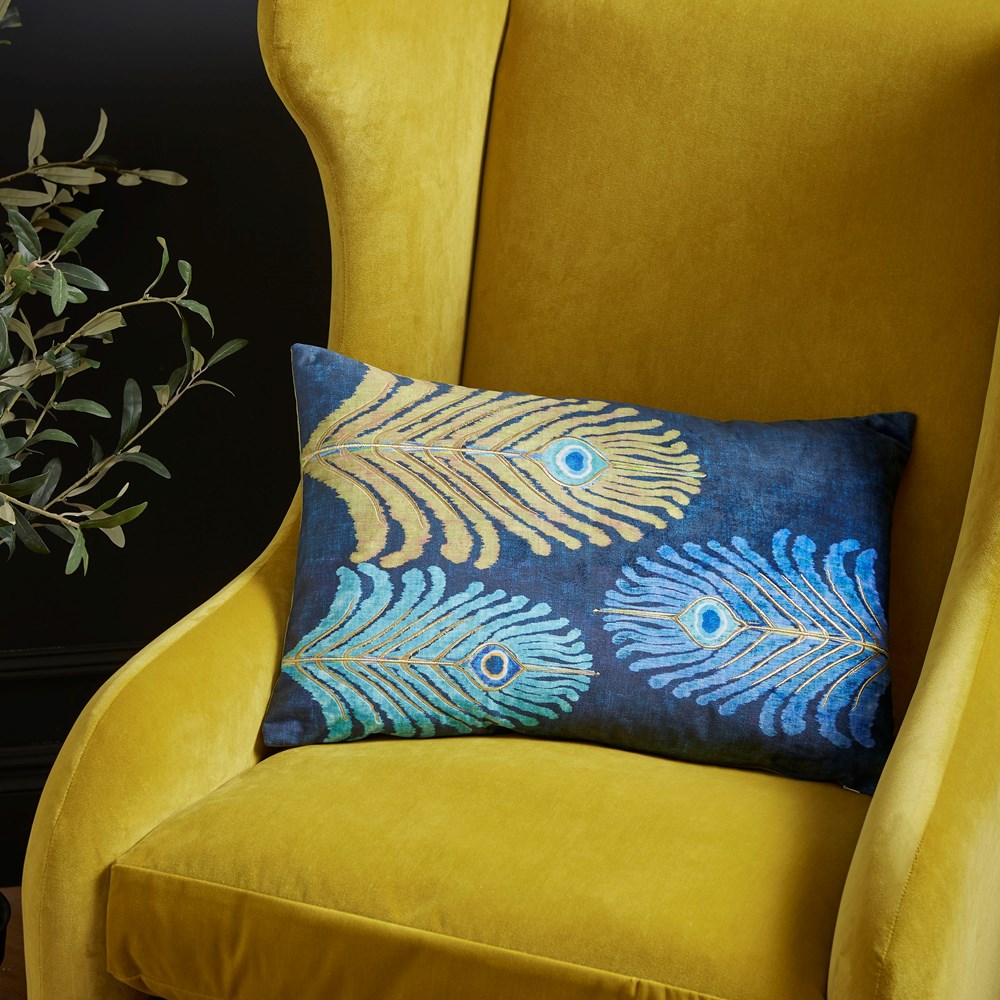 Peacock Feather Cushion by Matthew Williamson in Blue